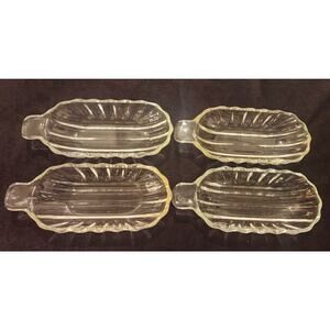 Vintage Glass Corn Dishes Set of 4 – Ribbed Oval Serving Trays